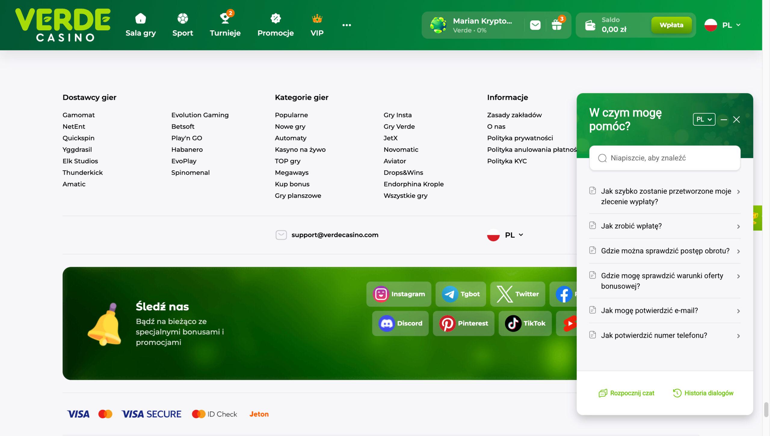 Kasyno Verde Obsługa klienta
